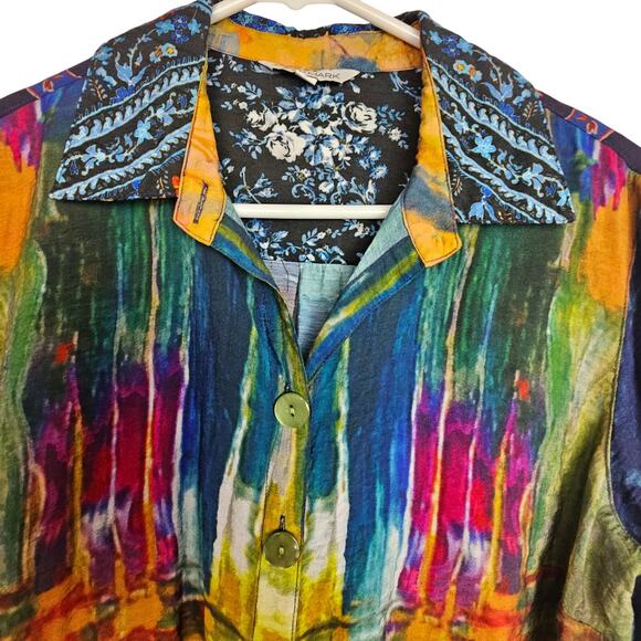 John Mark Womens Watercolor Artsy Floral Blouse Size S Mixed Print Art To Wear - Picture 2 of 9